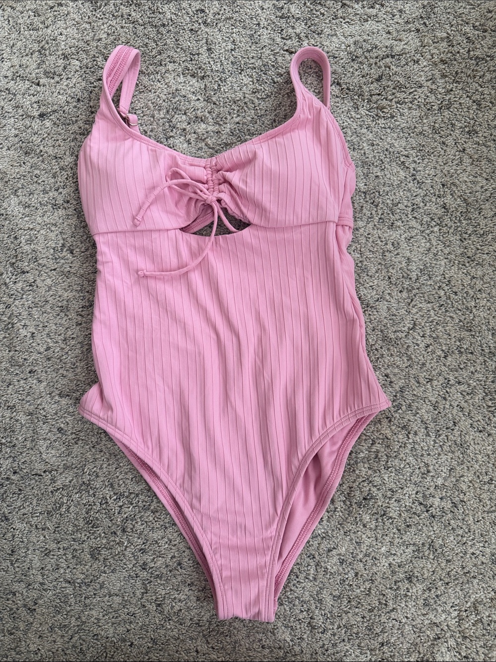 Shade & Shore Women’s Pink Ribbed One-Piece Swimsuit with Front Tie